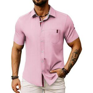 Men's Casual Dress Shirts Wrinkle-Free Short Sleeve Button Down Oxford Shirt